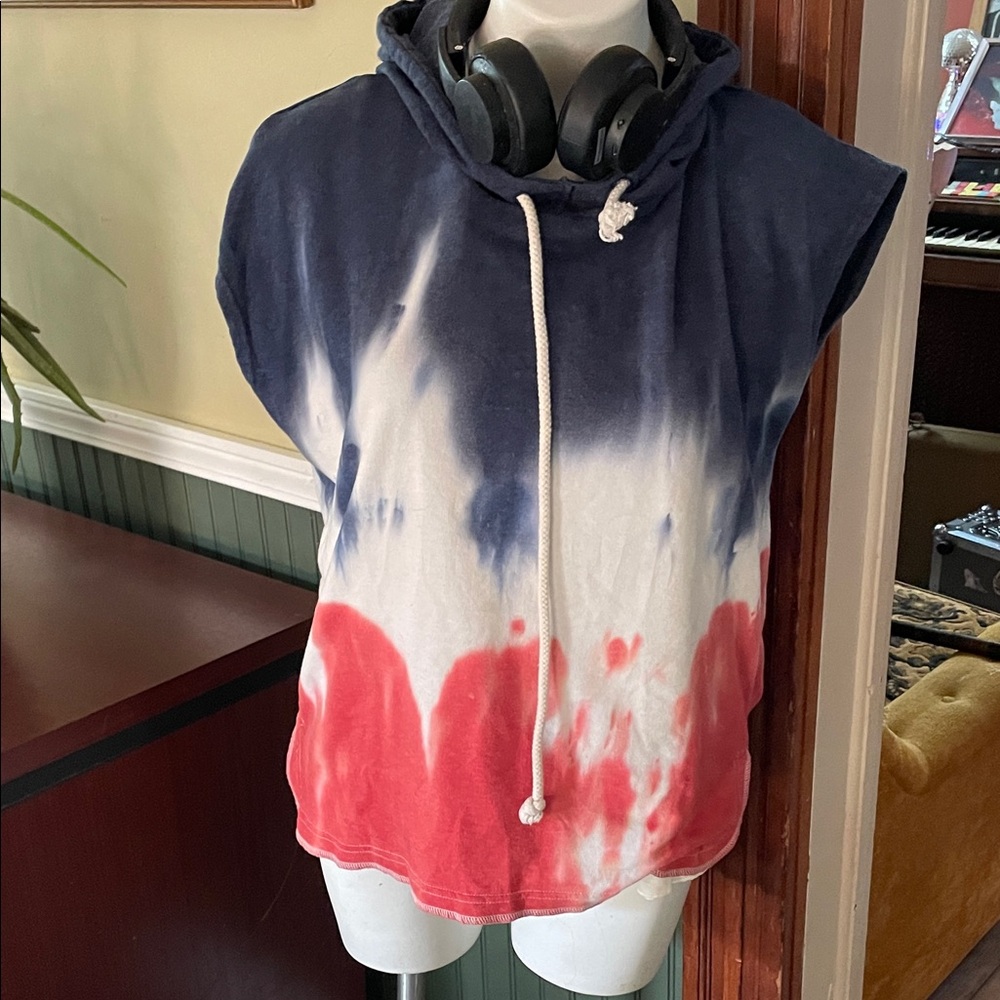 Jane and Delancey Sleeveless Tie-Dye Hoodie - Blue, White, Red